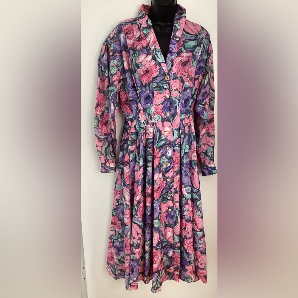 Vintage Elegant Floral Long Sleeve Dress 12 - Picture 1 of 11